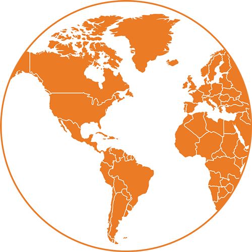 orange globe showing Spertus Institute has a global impact