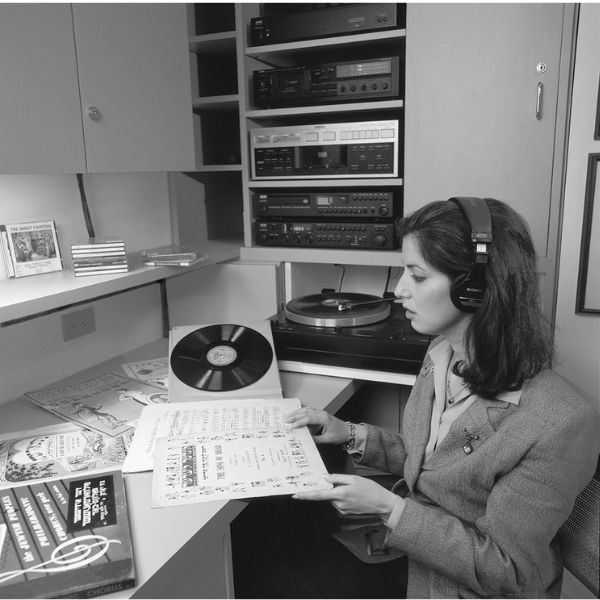 Student listening in the Library's Targ Audiovisual Center