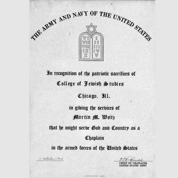 Letter of Recognition for Chaplain, 1945