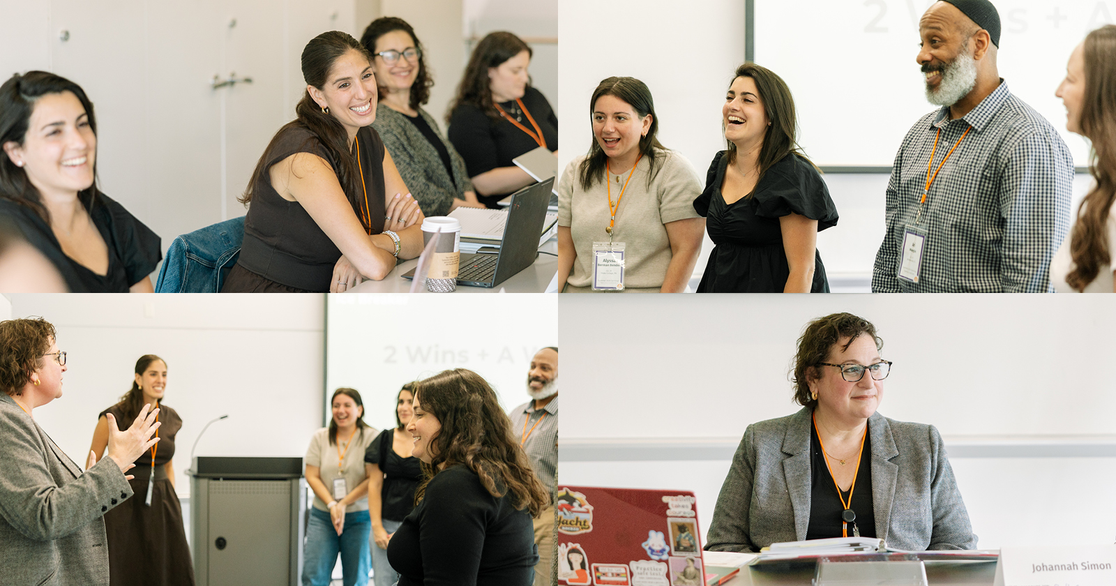 Collage of four photos of certificate students and faculty in conversation
